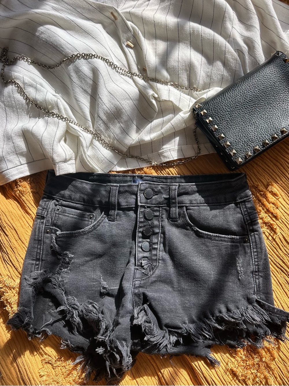 Just USA Black Distressed Button-Fly Denim Shorts